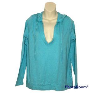 OLD NAVY Perfect Fit Turquiose Hooded Long-Sleeve Pullover Top EUC SIZE LARGE